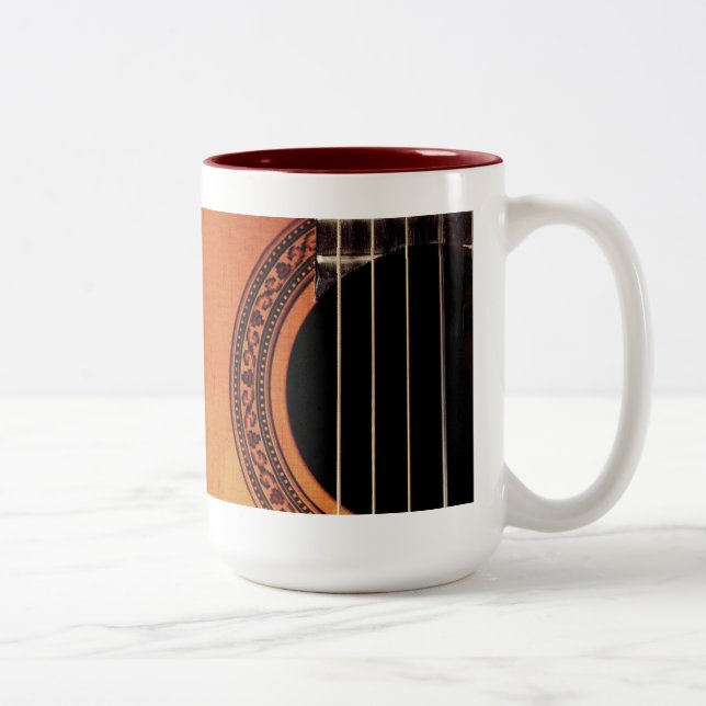 Acoustic Guitar wooden music instrument art Two-Tone Coffee Mug (Right)