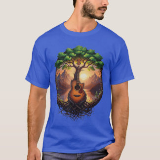Acoustic Guitarree byhe Lake Nature Sunset Guitari T-Shirt