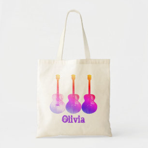 Acoustic guitars pop art personalised pink tote bag