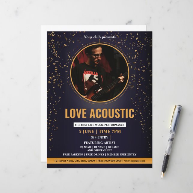 Acoustic Music Party Flyer Template (Front/Back In Situ)