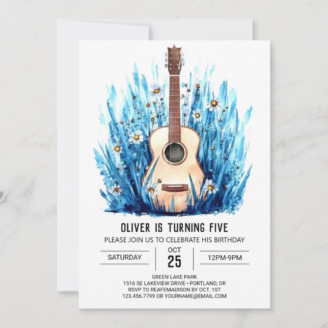 Acoustic Printable Guitar Boy Birthday Invitation (Front)