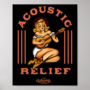 Acoustic Relief Cute Tropical Guitar Music Tattoo Poster
