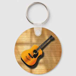 Acoustic Vintage Guitar With Musician Custom Name Key Ring
