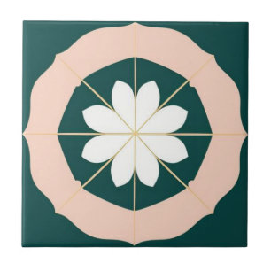 Acqua-green, white and pink floral tile