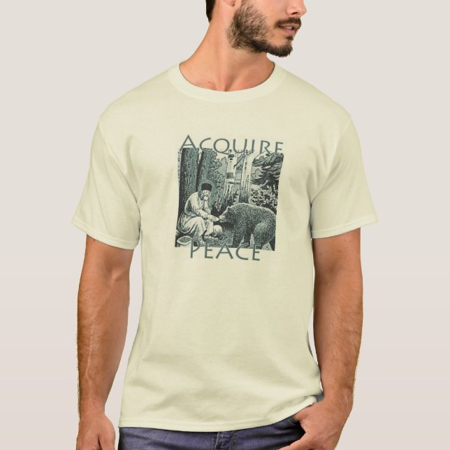 Acquire Peace -St. Seraphim of Sarov and Bear T-Shirt (Front)