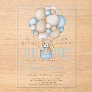 Acrilic Bear Balloons Boy Baby Shower   Acrylic Invitations