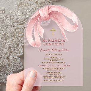 Acrílica Rosa Lazo Cruz Primera Comunión Niña Acrylic Invitations