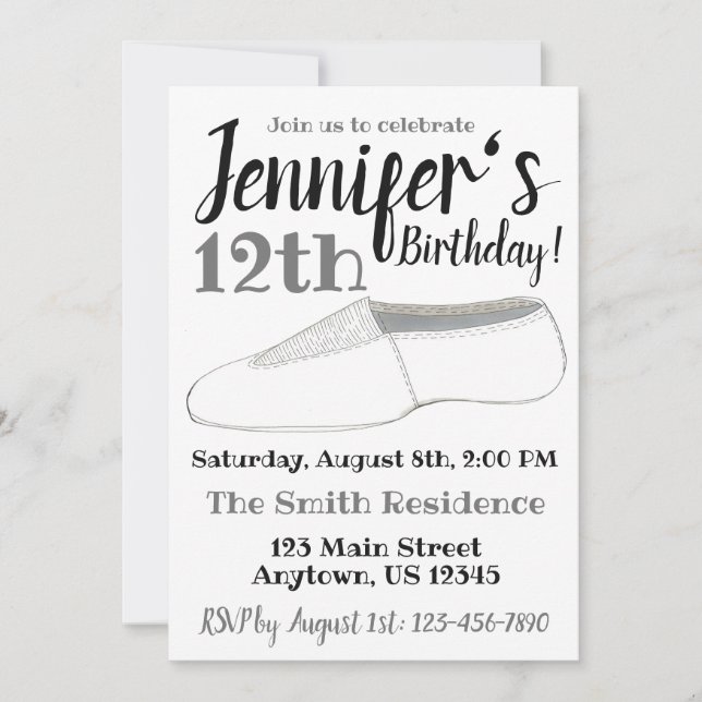 Acro Acrobatics Gymnast Dance Shoe Birthday Party Invitation (Front)