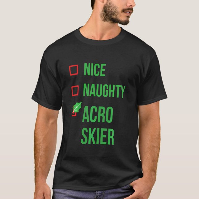 Acro Skier Funny Pajama Christmas T-Shirt (Front)