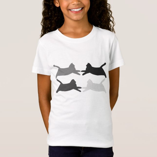 Acrobat Black Grey Silhouette Cats Tee Shirts (Front)