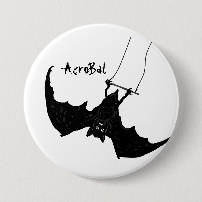 AcroBat Buttons Big Black Bat on trapeze (Front)