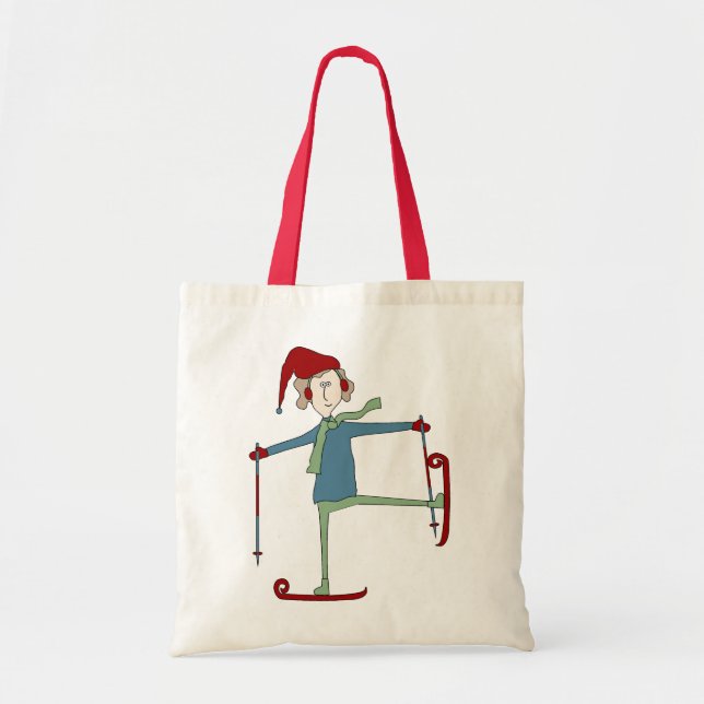 Acrobatic Skier Holiday Tote Bag (Front)