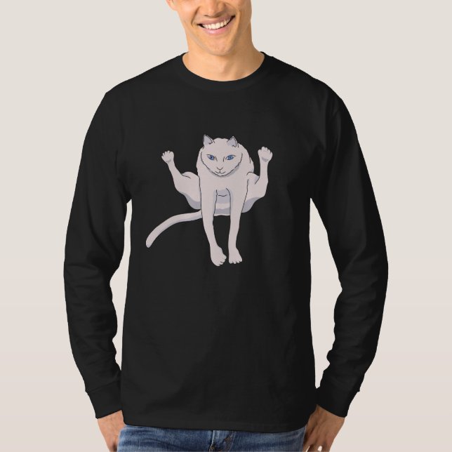 Acrobatically jumping  athlete white cat T-Shirt (Front)