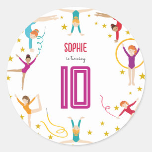 Acrobatics and gymnastics sport girl birthday classic round sticker