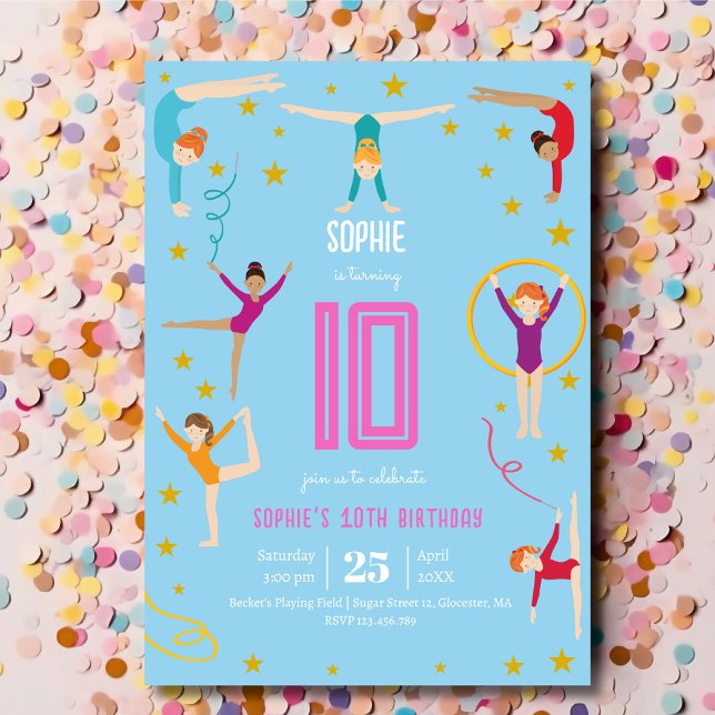Acrobatics and gymnastics sport girl birthday invitation (Creator Uploaded)