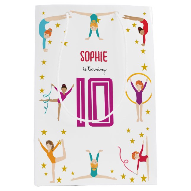 Acrobatics and gymnastics sport girl birthday medium gift bag (Front)