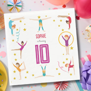 Acrobatics and gymnastics sport girl birthday napkin