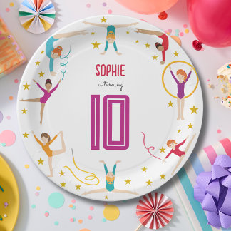 Acrobatics and gymnastics sport girl birthday paper plate