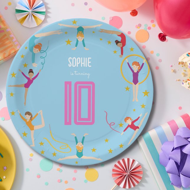 Acrobatics and gymnastics sport girl birthday paper plate (Creator Uploaded)