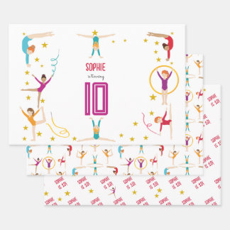 Acrobatics and gymnastics sport girl birthday wrapping paper sheet