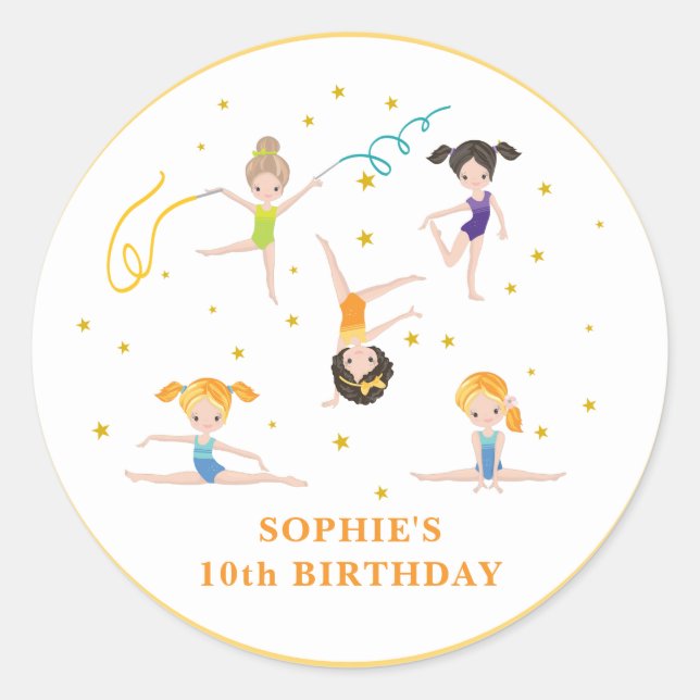 Acrobatics fun birthday kids  classic round sticker (Front)