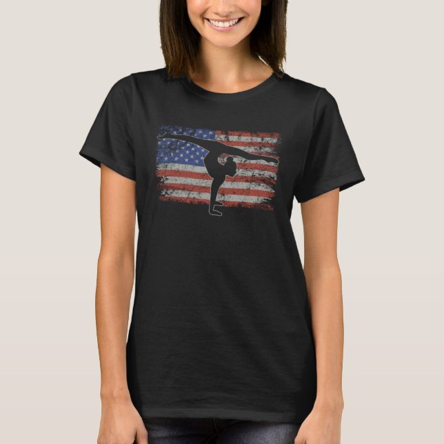 Acrobatics Retro USA Flag Gymnastics 4th of July A T-Shirt (Front)