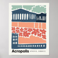Acropolis Athens Greece abstract travel floral art
