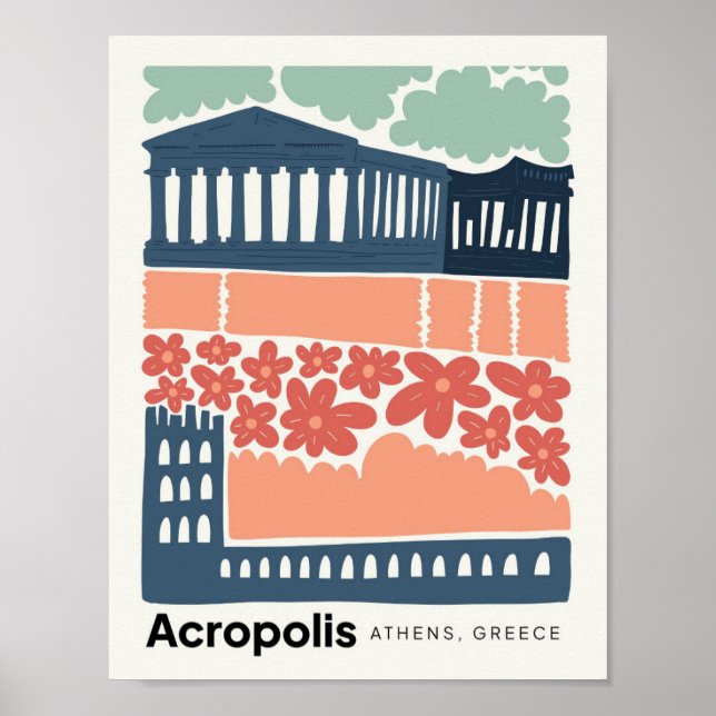 Acropolis Athens Greece abstract travel floral art Poster (Front)