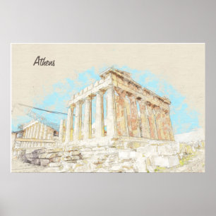 Acropolis Hill in Athens, Greece Travel Art Poster