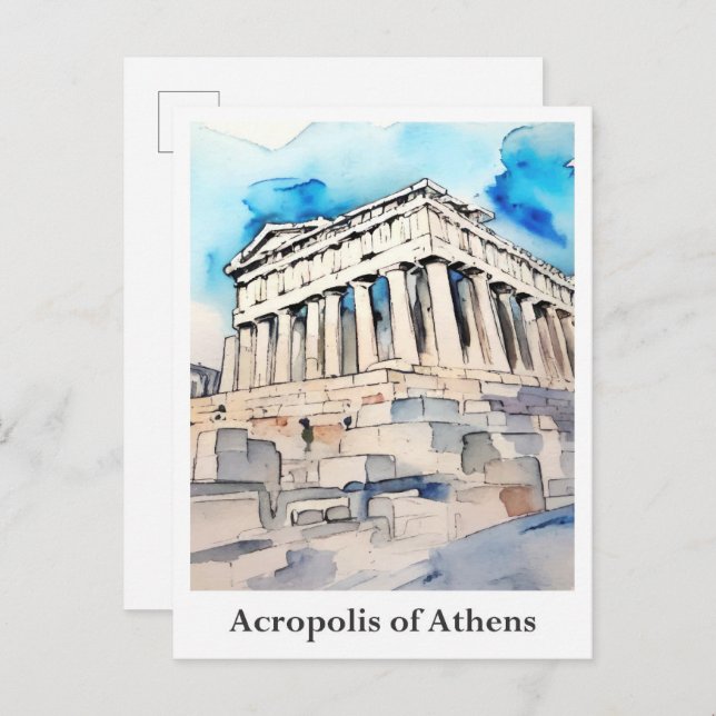 Acropolis of Athens Greece Watercolor Travel Postcard (Front/Back)