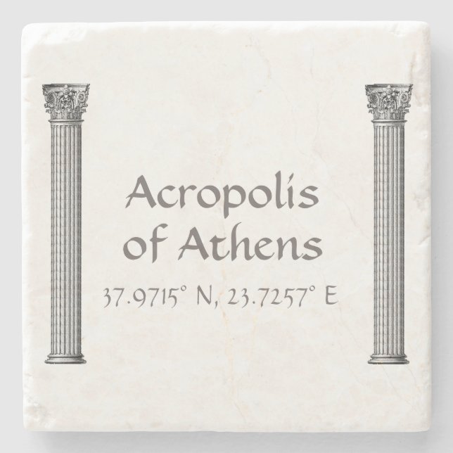 Acropolis of Athens Latitude  Longitude   Stone Coaster (Front)