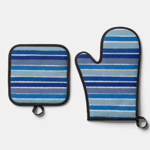 Across The Lines In Blue Oven Mitt and Pot Holders Oven Mitt & Pot Holder Set