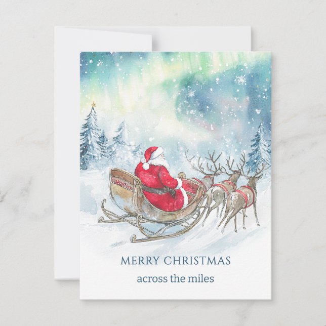 Across the Miles Santa Reindeers Sleigh Christmas Holiday Card (Front)