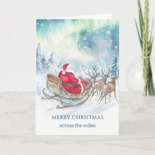 Across the Miles Santa Reindeers Sleigh Christmas Holiday Card