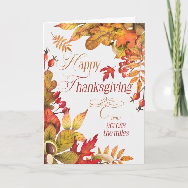 Across the Miles Thanksgiving Autumn Botanical Holiday Card (Front)