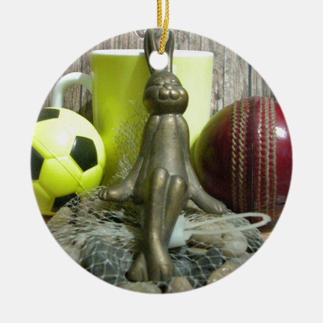 Across the Pitch & Crease: Football Cricket Blend Ceramic Tree Decoration (Front)