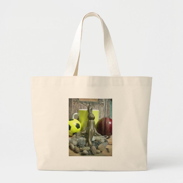 Across the Pitch & Crease: Football Cricket Blend Large Tote Bag (Front)