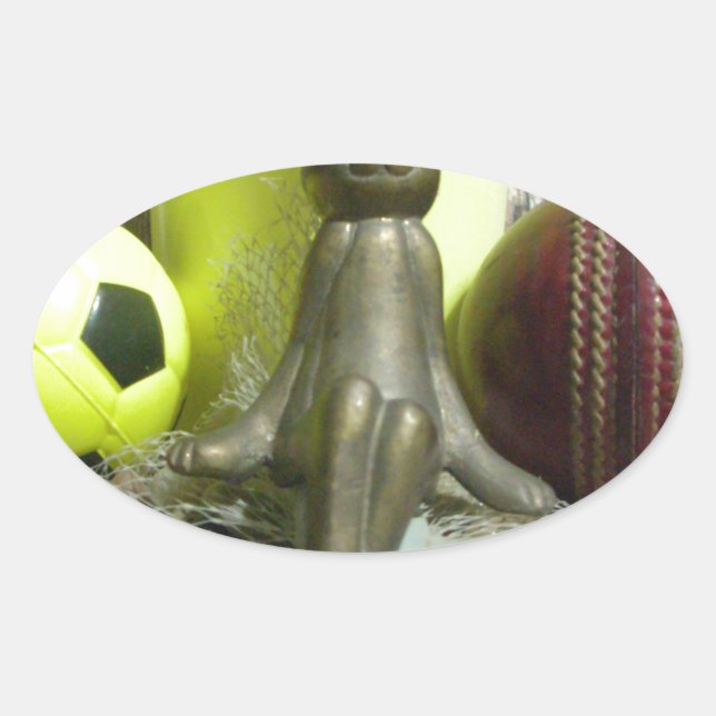 Across the Pitch & Crease: Football Cricket Blend Oval Sticker (Front)