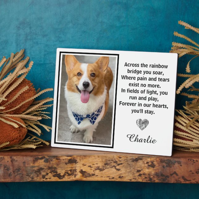 Across The Rainbow Bridge Silver Pet Dog Memorial Plaque (Side)