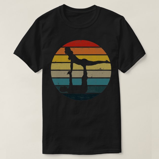 Acroyoga Silhouette On A Distressed Retro Sunset d T-Shirt (Design Front)