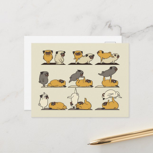 Acroyoga With The Pug French Bulldog Lover Announcement Postcard (Front/Back In Situ)