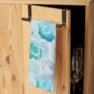 Acryl Rosen in Blau Türkis Farben Tea Towel
