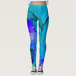 Acrylic Abstract Creative Blue, Purple and Green Leggings