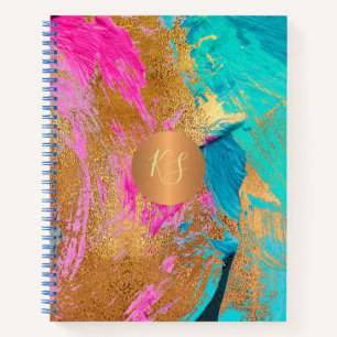 Acrylic abstract painting copper gold monogrammed notebook