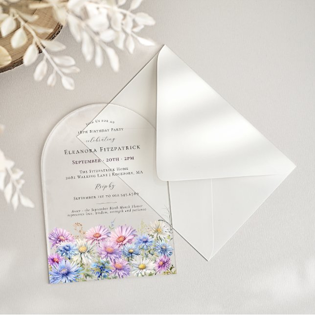 ACRYLIC ARCH 18 Birthday September Birth Flower  Invitations (Creator Uploaded)