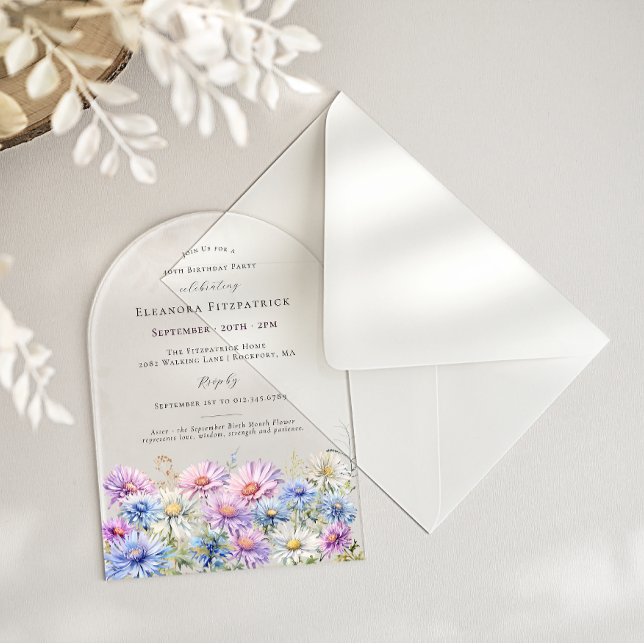 ACRYLIC ARCH 40 Birthday September Birth Flower  Acrylic Invitations (Creator Uploaded)
