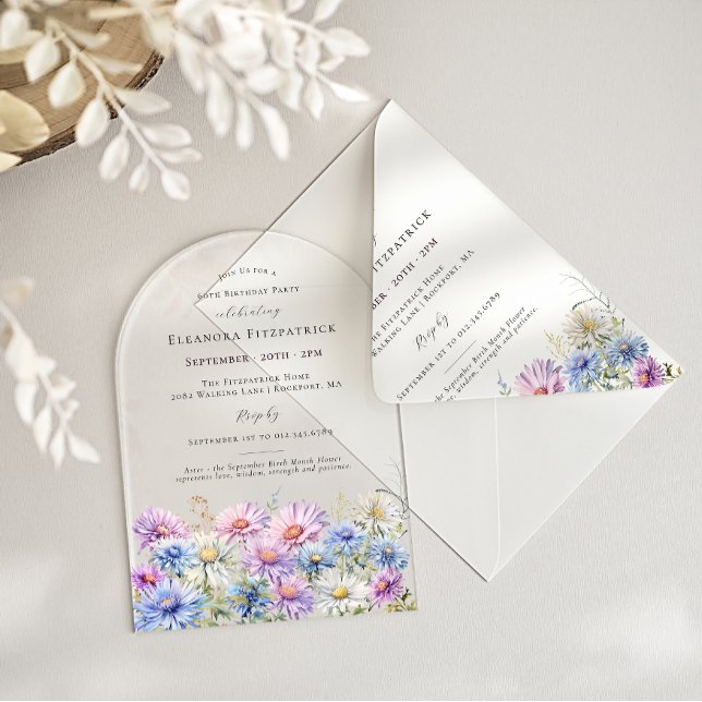 ACRYLIC ARCH 60 Birthday September Birth Flower  Invitations (Creator Uploaded)