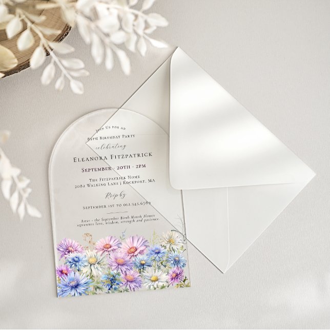 ACRYLIC ARCH 85 Birthday September Birth Flower  Invitations (Creator Uploaded)
