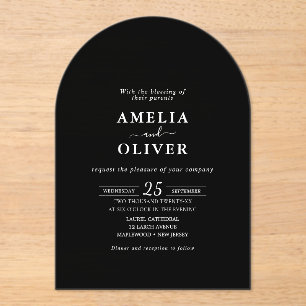 Acrylic Arch Minimalist Dark Black Elegant Wedding Invitations