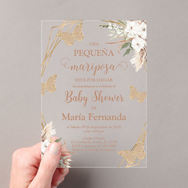Acrylic Baby Shower Invitation with butterfly (Insitu (Handheld))